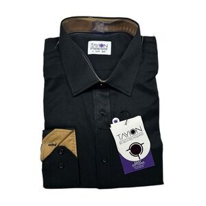 Tayion by Holland Dress Shirt Mens XL 17-17.5 36/37 Solid Black Gold Trim‎ NEW
